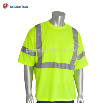 Soem-fluoreszierende gelbe breathable Sicherheitst-shirts hallo Sicht-hohe Sichtbarkeits-kurze Hülsen-reflektierende Arbeitskleidung mit Tasche